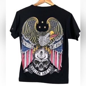 Sullen Art Collective black t-shirt with bald eagle and skull Size Small